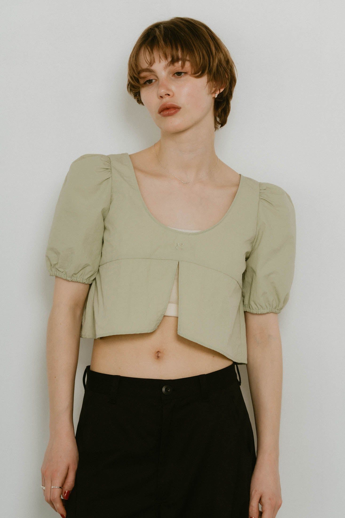 Knuth Marf - 2way puff sleeve logo blouse / 2ウェイ