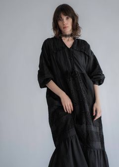 ティアードワンピース (ブラック) pieced cotton lace tiered volume OP (Black) /  26SS