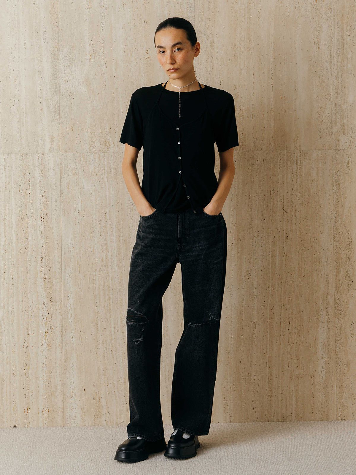 レイヤードカットトップス (ブラック) LAYERED CUT TOPS (Black) /  26SS