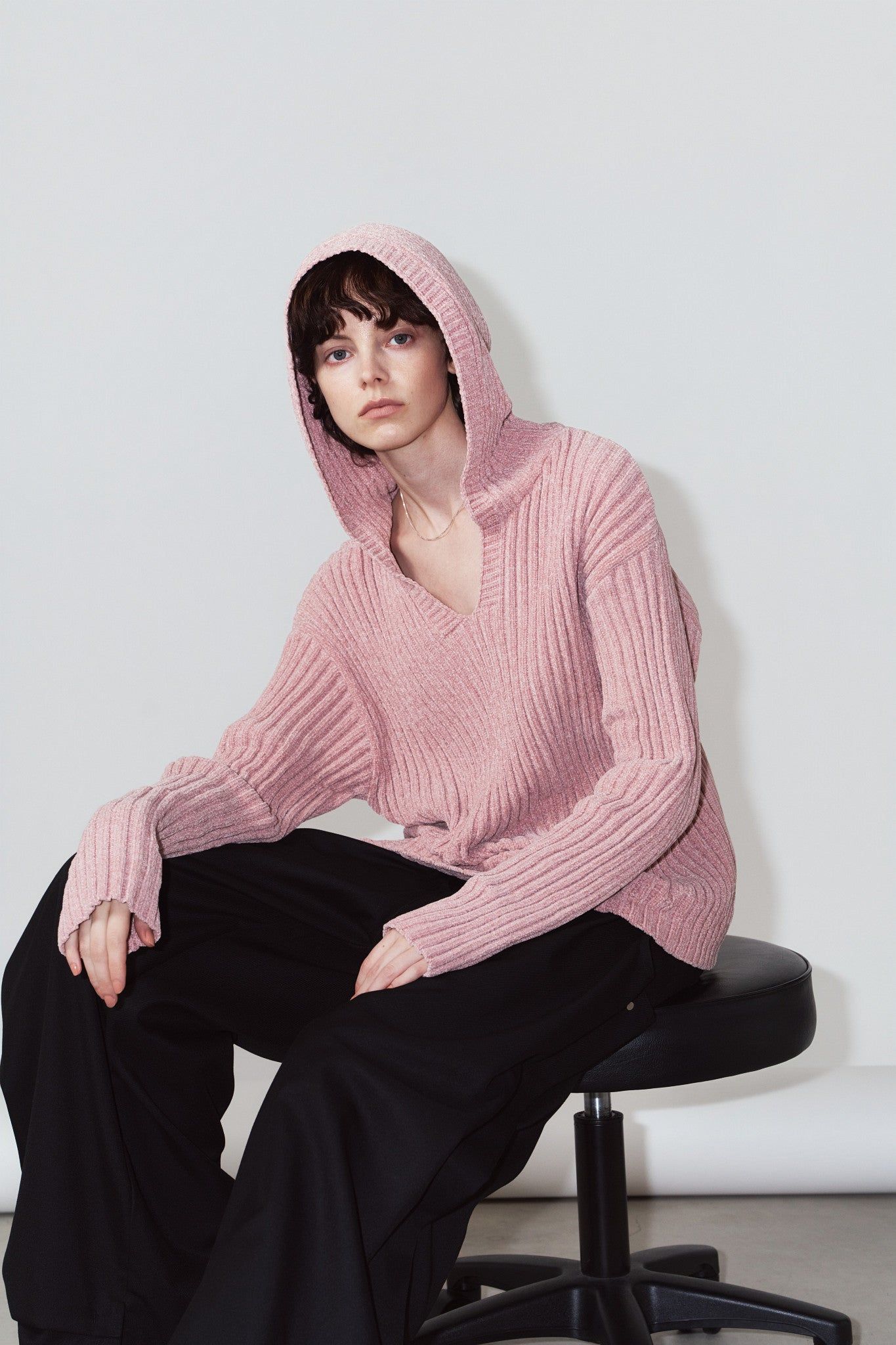 ブークレ ニット フーディ (ピンク) rib hoodie boucle knit (Pink) / 26AW