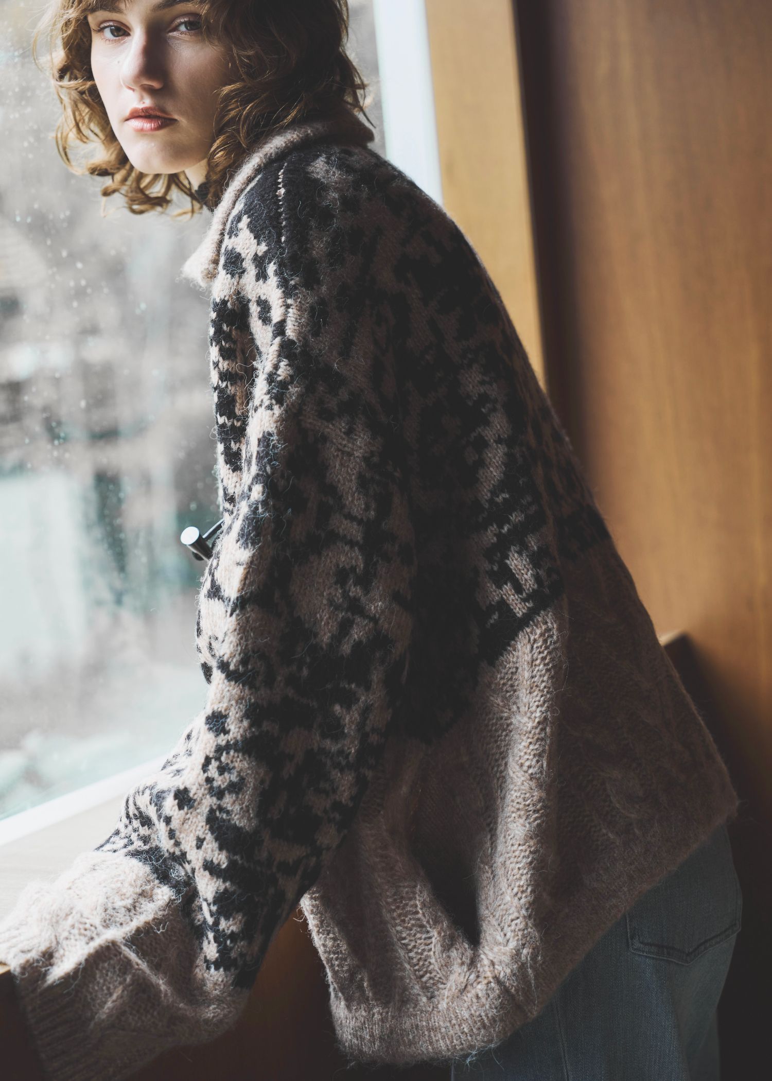 jacquard & cable placement toggle knit / ジャガード ケーブルトグルニット (タン) / 25AW /