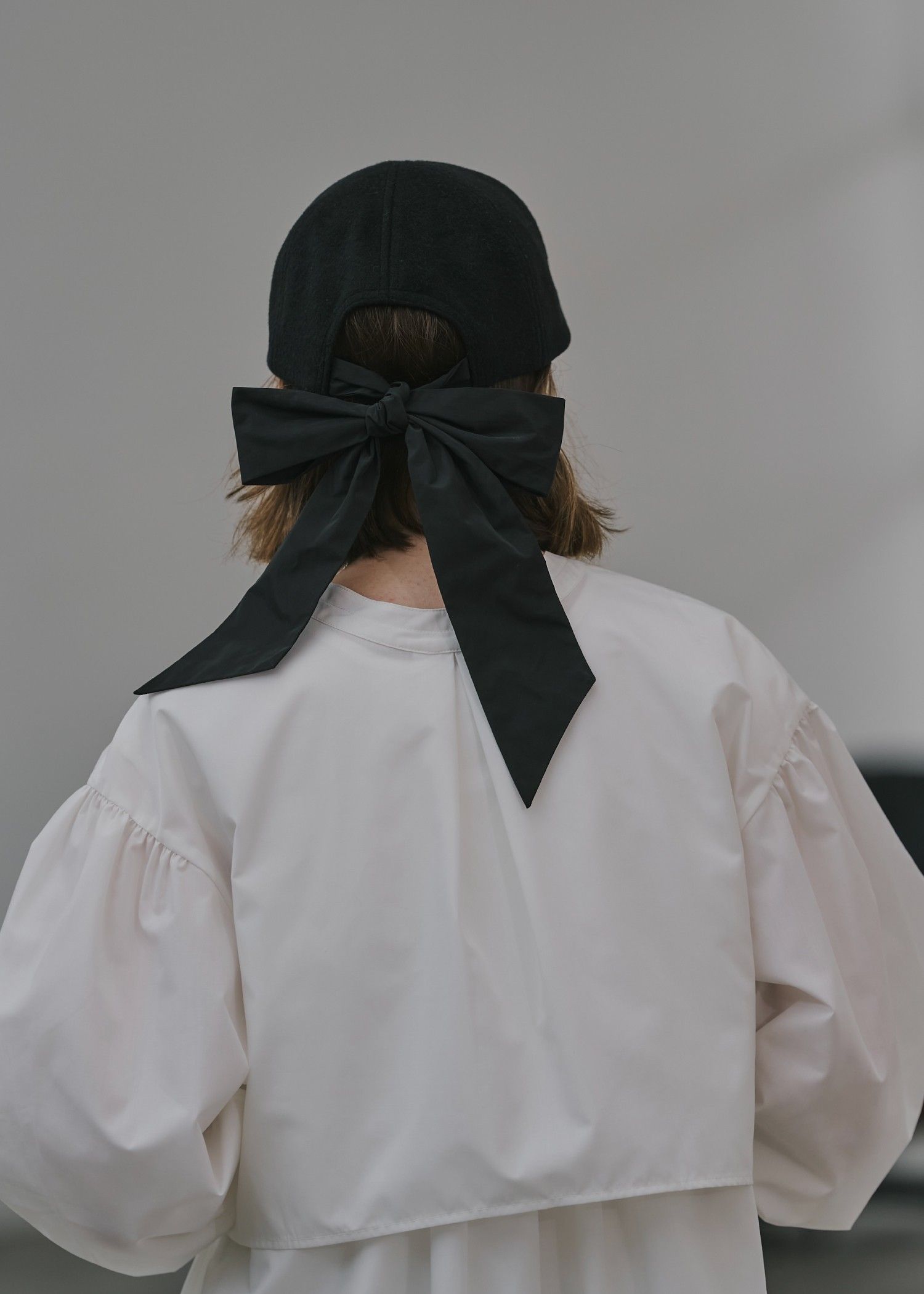 wool touch back ribbon casquette cap / ウールタッチ バックリボン キャスケットキャップ (ブラック) / 25AW