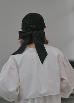 wool touch back ribbon casquette cap / ウールタッチ バックリボン キャスケットキャップ (ブラック) / 25AW