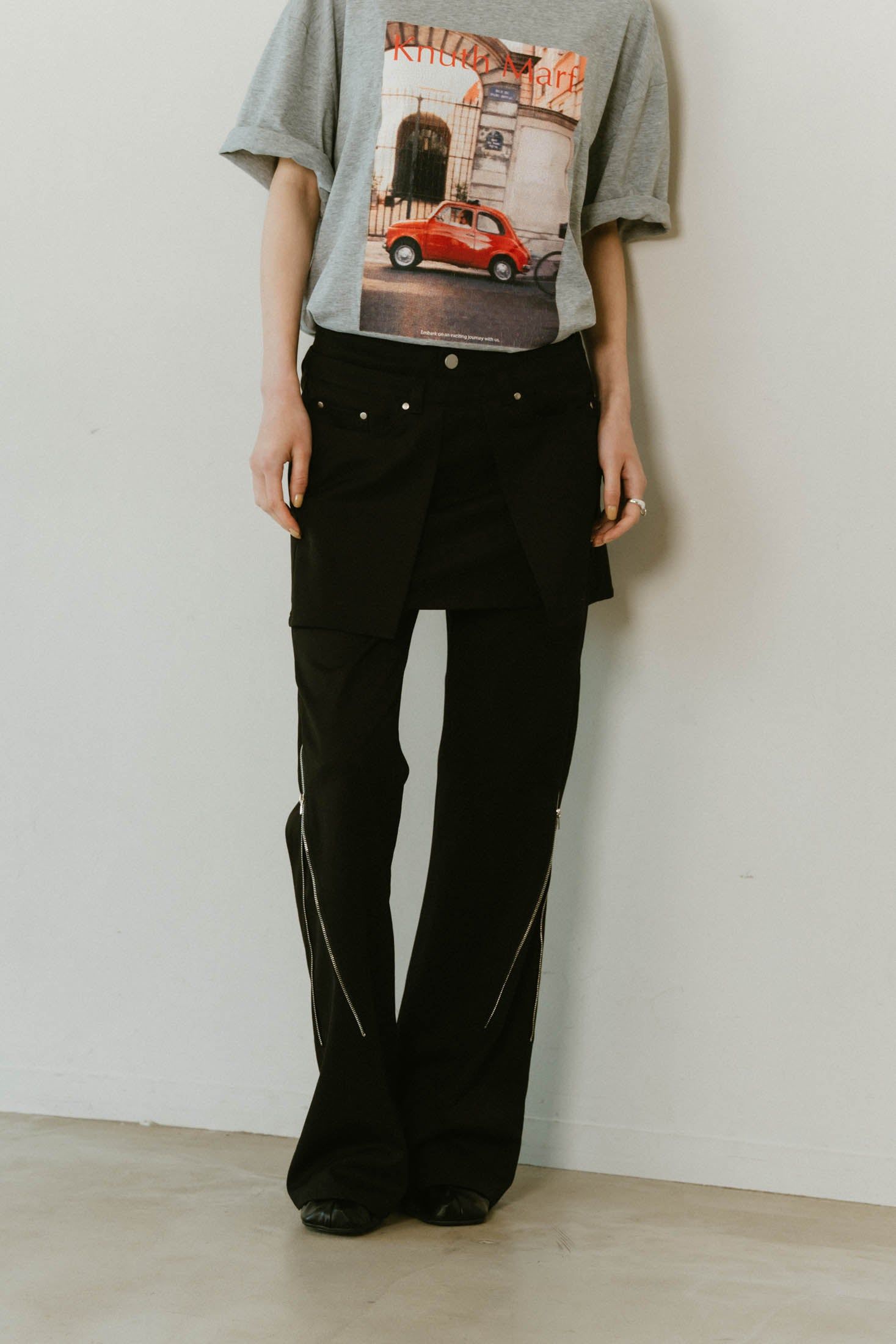 2piece zip flare pants / 2ピース ジップフレアパンツ (ブラック) / 25SS