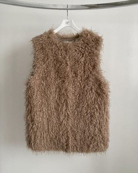 【26TH-18】カーリーファーベスト (グレージュ) Curly Fur Vest (Graige) /  エコファー  /  フェイクファー