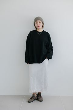 片畦ボクシーニットプルオーバー (ブラック)