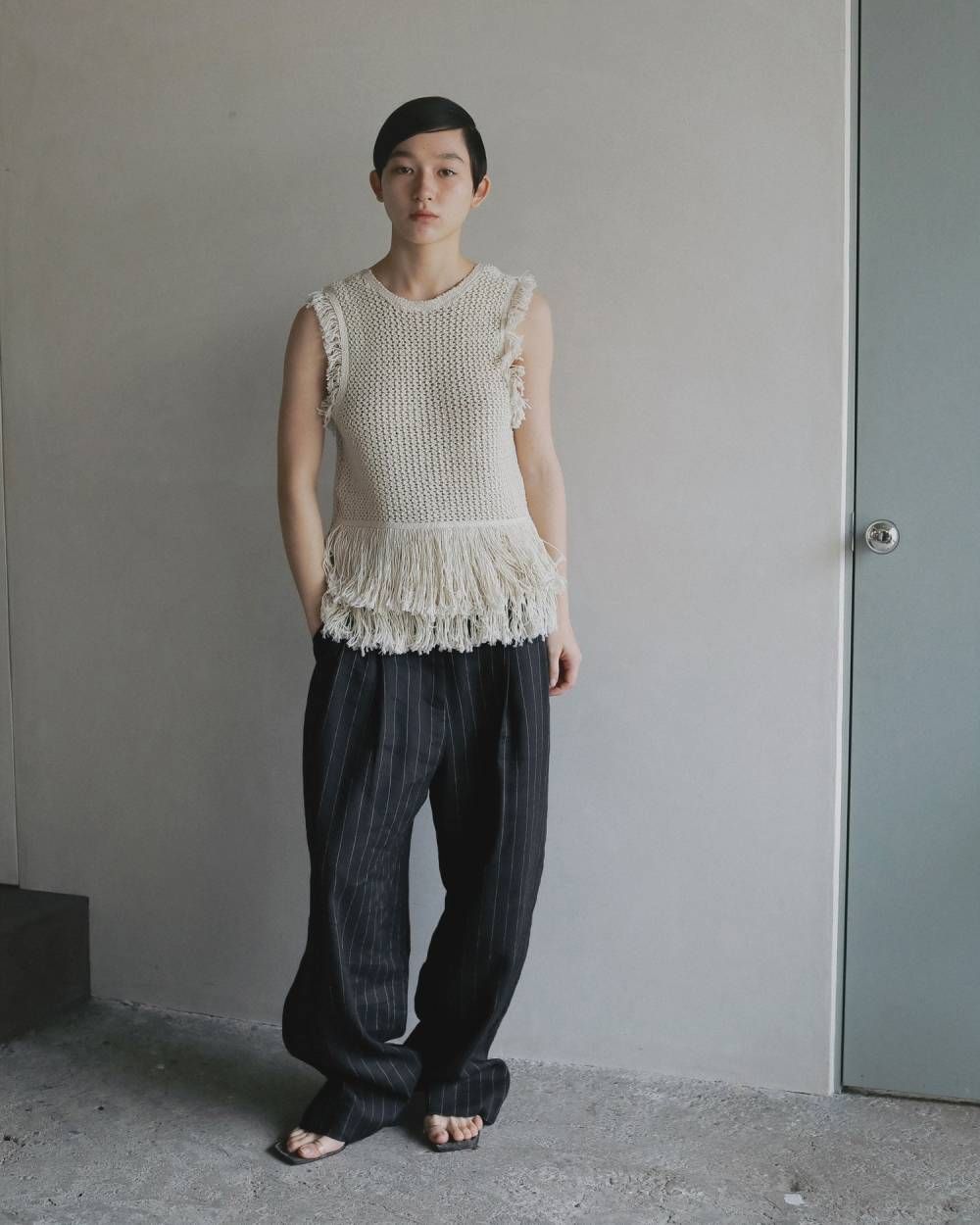 フリンジ ニットタンクトップ (アイボリー) Fringe Knit Tanktop (Ivory) / 26SS