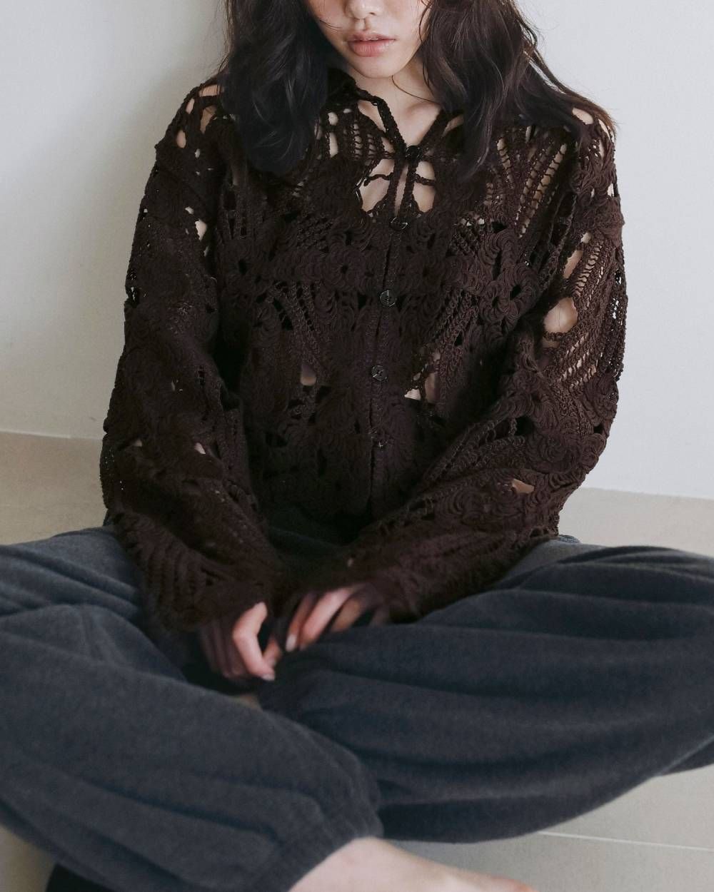 エンブロイダリーオーバーシャツ (ブラウン) Embroidery Over Shirts (Brown) /  26AW