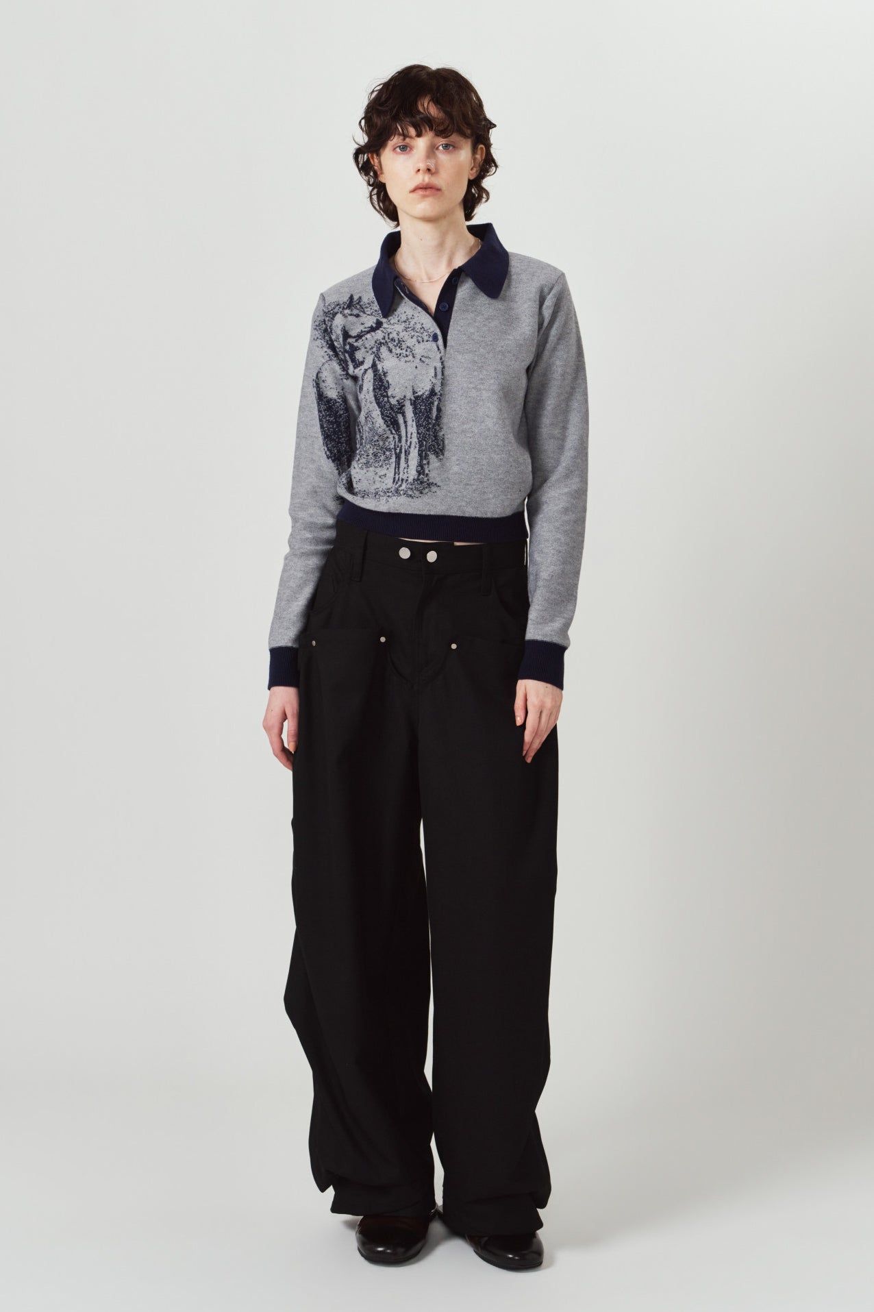 ジャガードポロニット (ネイビー) jacquard polo knit (Navy) / 26AW