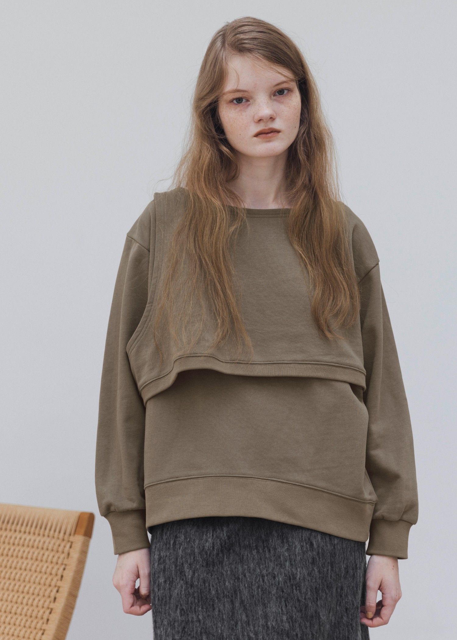 asymmetry 2 piece layered sweat / 2ピースレイヤードスウェット (カフェモカ) / 25AW /