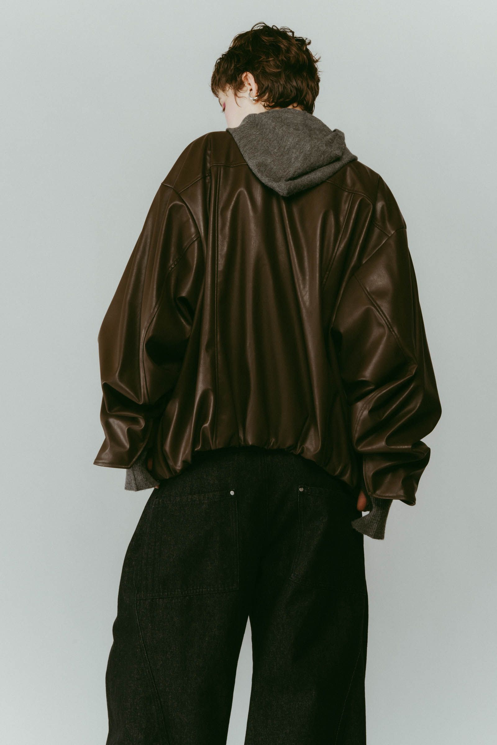 voluminous leather jacket(unisex) / ボリュームレザージャケットブルゾン (ブラウン) / 25AW
