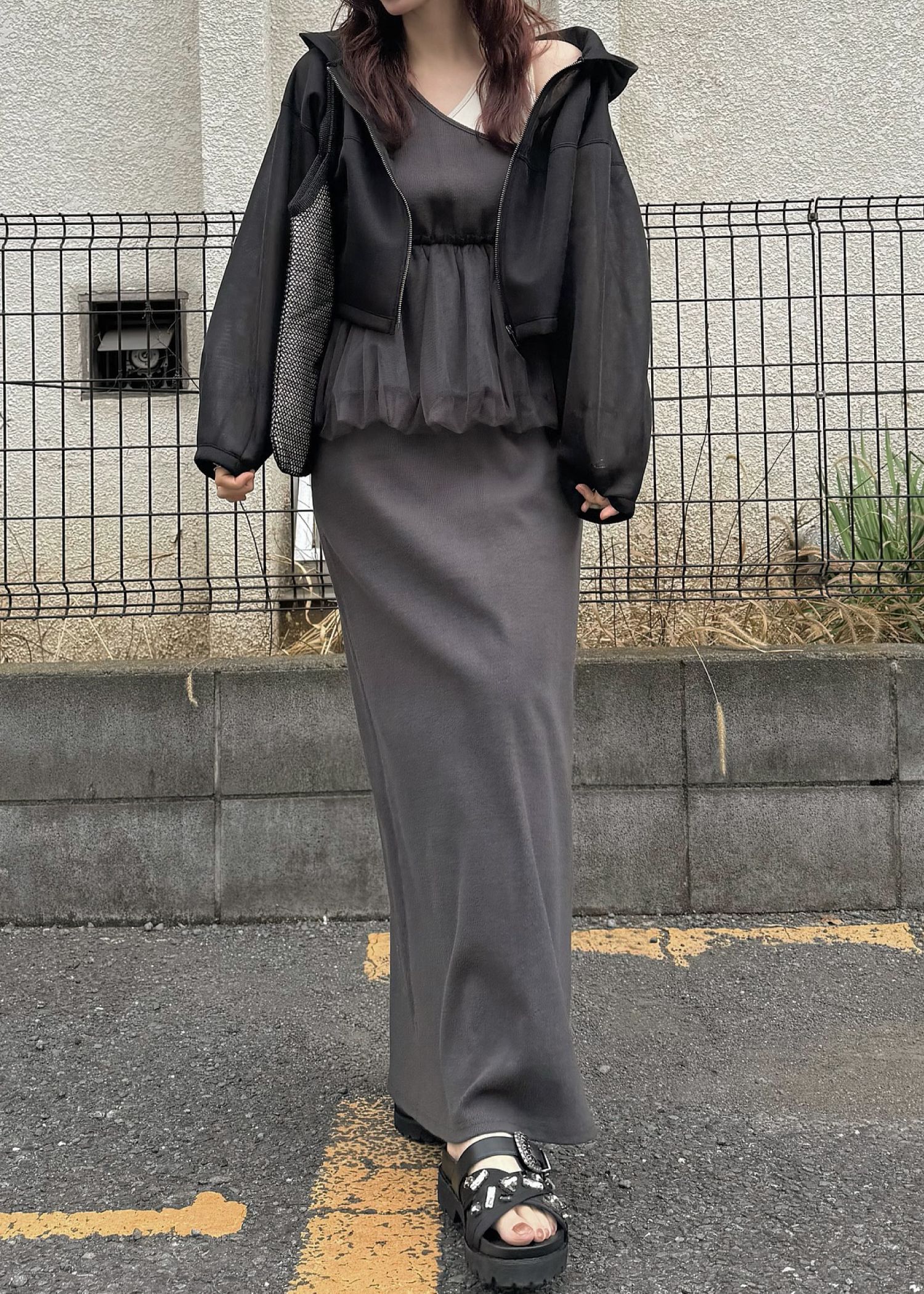 tulle peplum docking rib OP (Shark) / チュールペプラムワンピース (シャーク) / 26SS