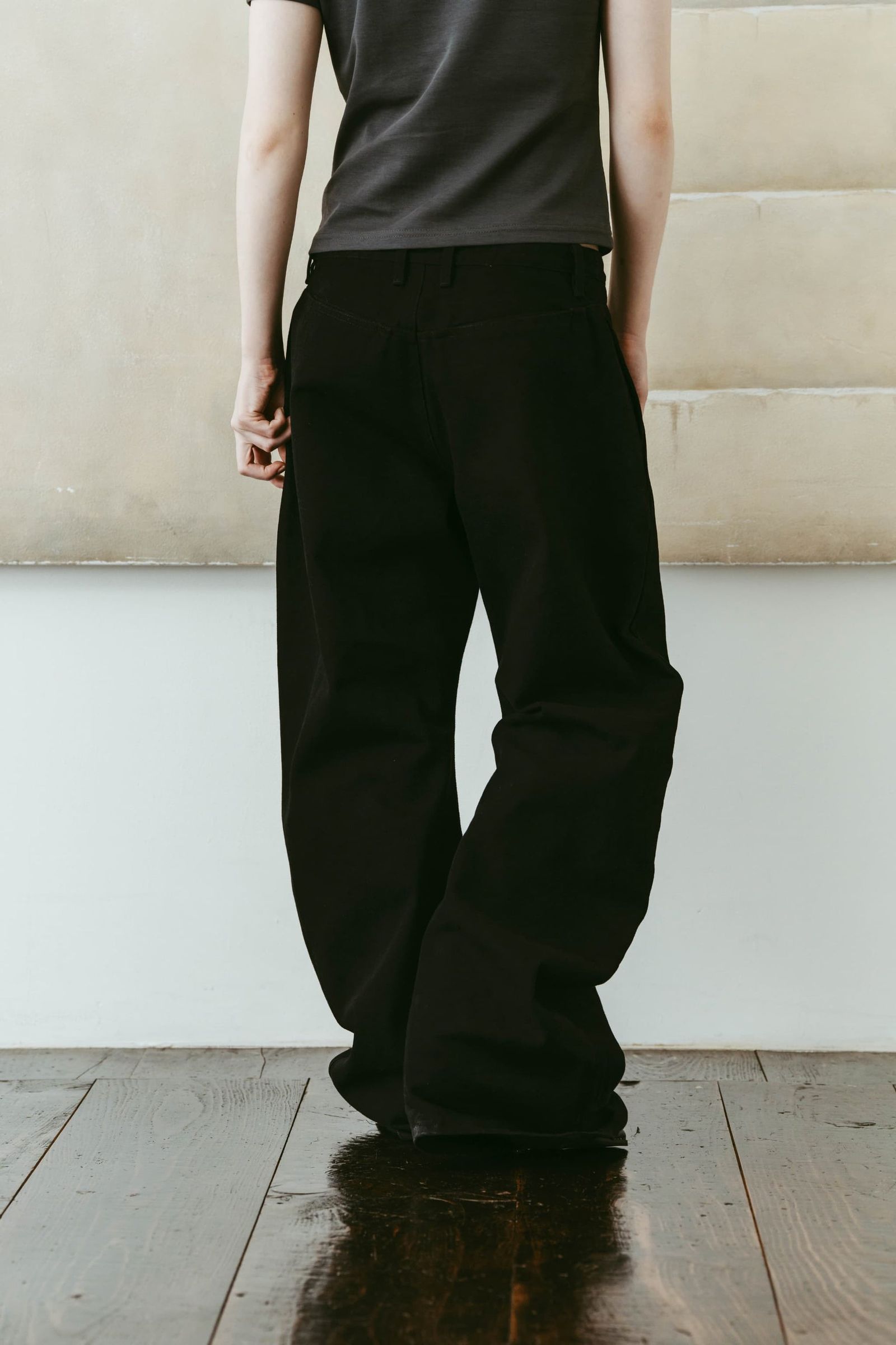 ドレープデニム (スタッズなしブラック) draped denim pants(unisex) (Black) /  26SS
