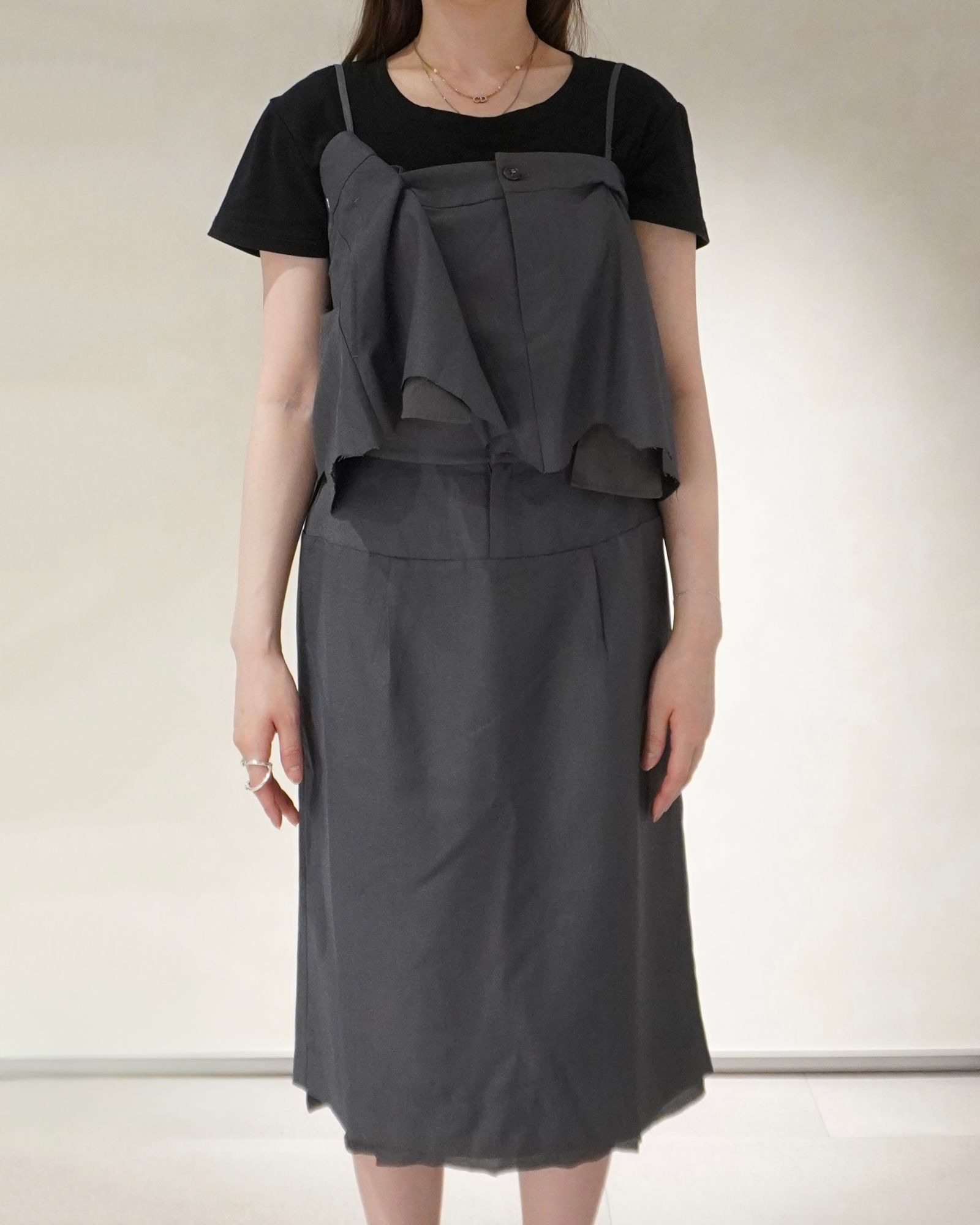 レイヤード ミディアム丈スカート (グレー) cut layered mid length skirt (Gray) /  26SS