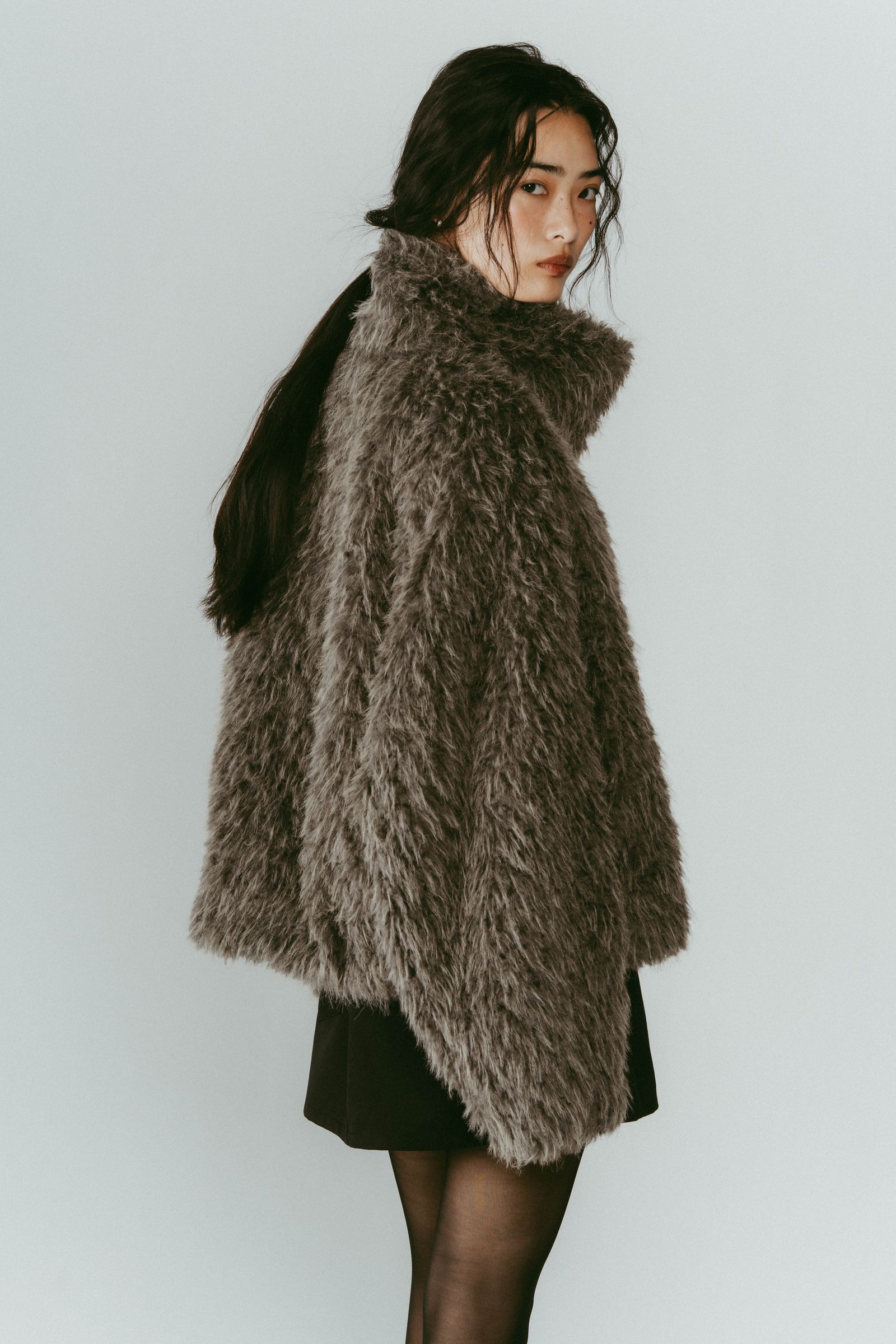 shaggy stand collar coat / シャギースタンドカラーコートブルゾン (グレー) / 25AW