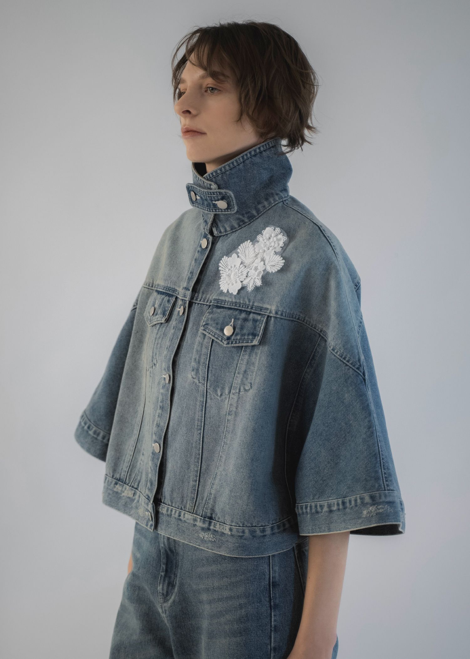 trucker detail denim poncho JK / トラッカー ポンチョ デニムジャケット (L/blue) / 26SS