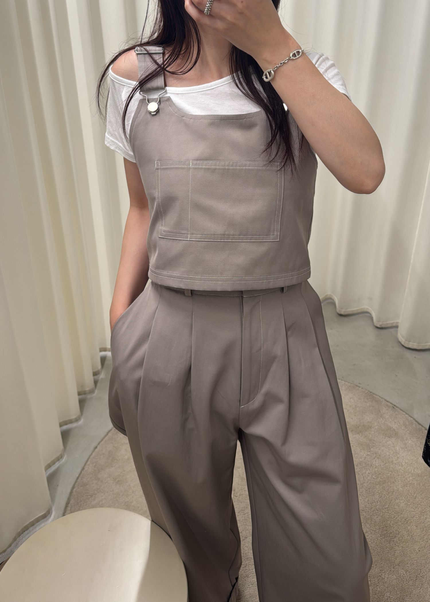 2piece roll up suspenders all-in-one (Caffe mocha) / 2ピースサスペンダーオールインワン (カフェモカ) / 26SS