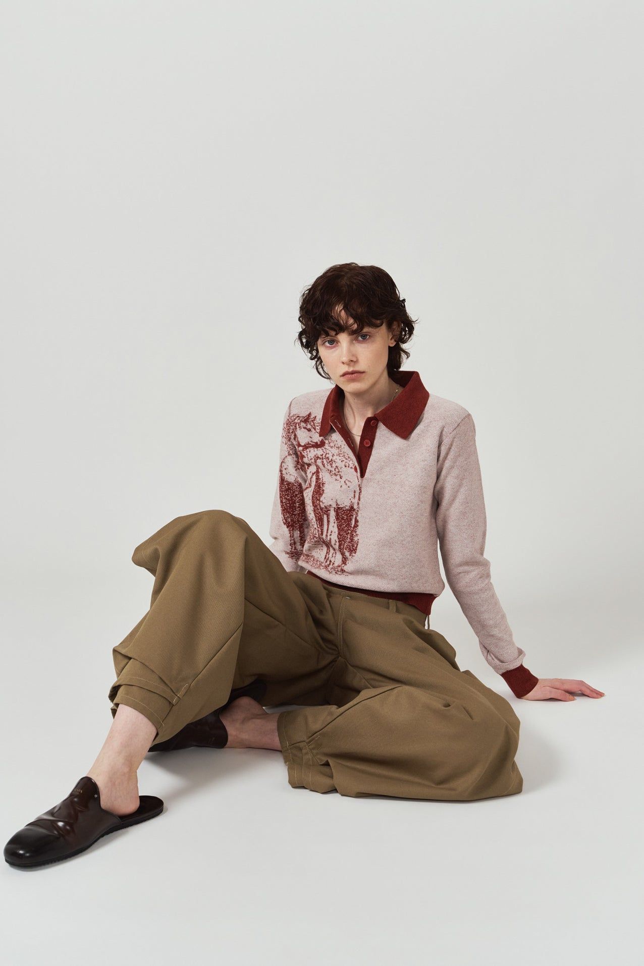 ジャガードポロニット (レッド) jacquard polo knit (Red) / 26AW