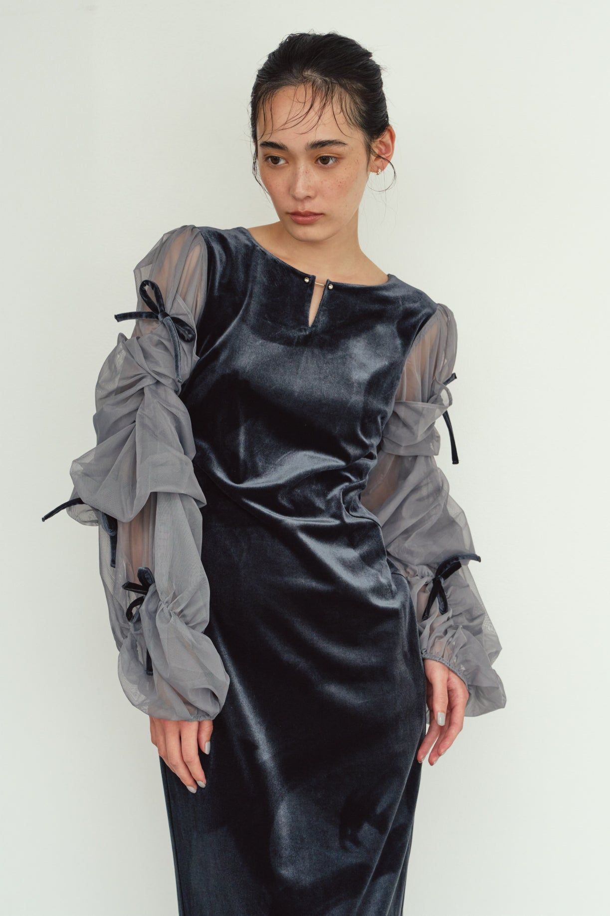 ドレープ チュールドレス (ブルーグレー) draped tulle dress (Bluegray) / 26AW