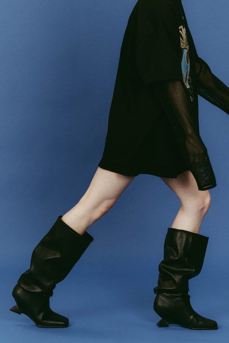 drape long boots (Black) / ドレープロングブーツ (ブラック) / 26SS