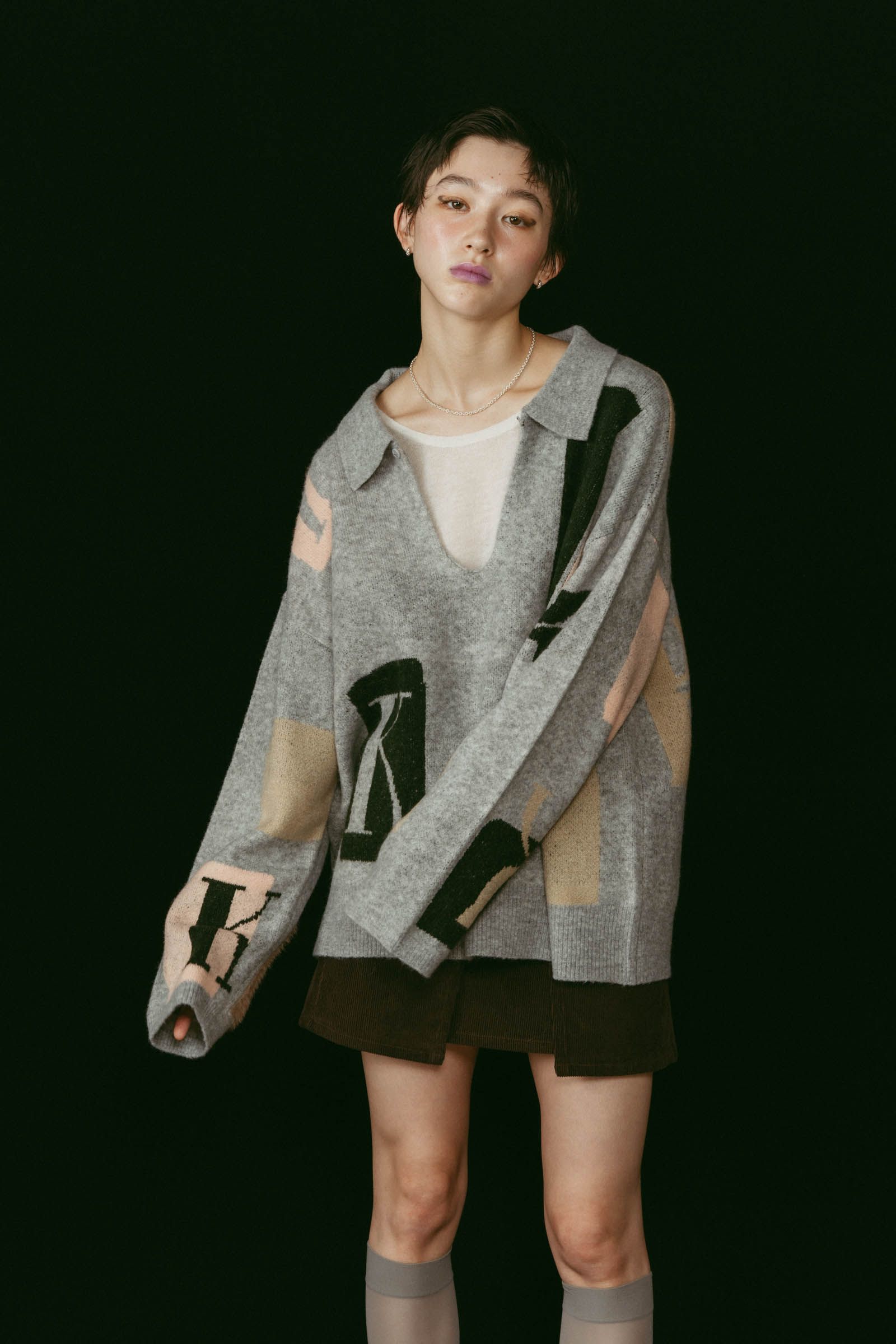 K design knit pullover(unisex) / Kデザイン ニットプルオーバー (グレー) / 25AW