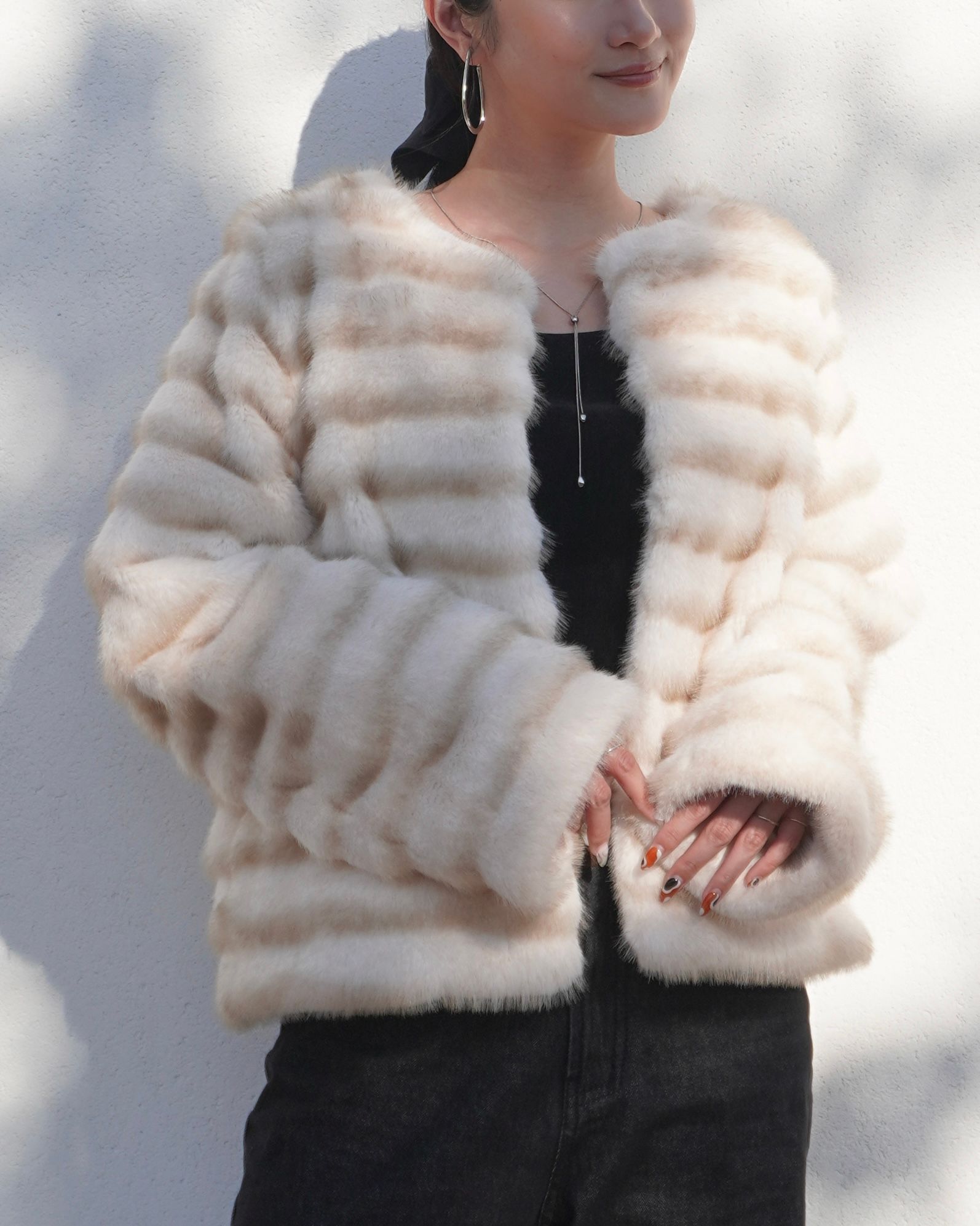 THINK FUR - 【25AW】Gradation Border Fur Jacket (アイボリー