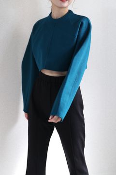 COCOON SLEEVE SHORT KT / コクーンスリーブショートニット (ターコイズ) / ボリューム袖 / クロップド丈 / スタイルアップ