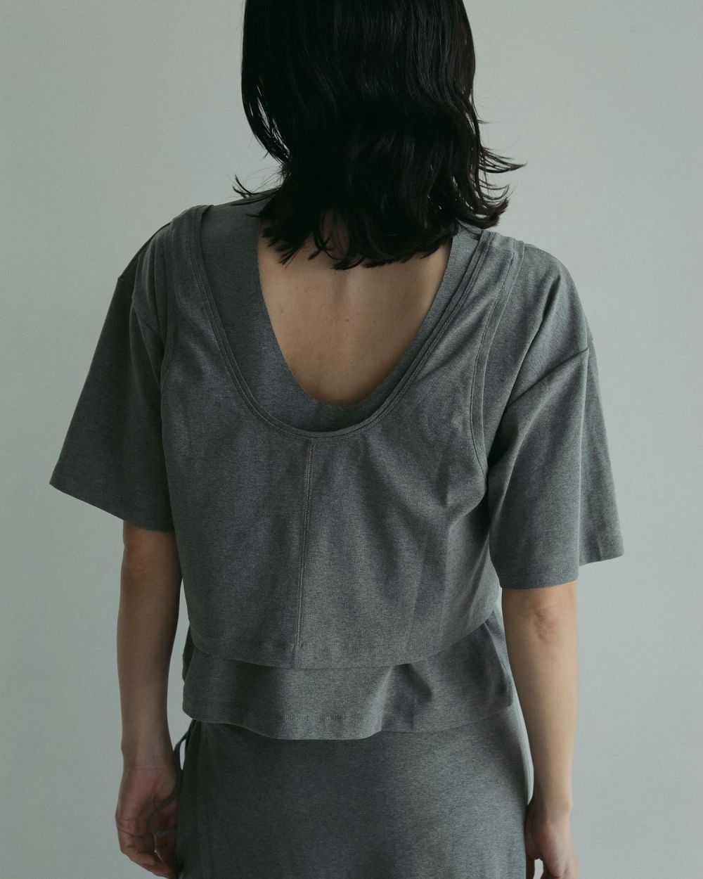 Layered Cut T-shirts / レイヤードカット Tシャツ (グレー)
