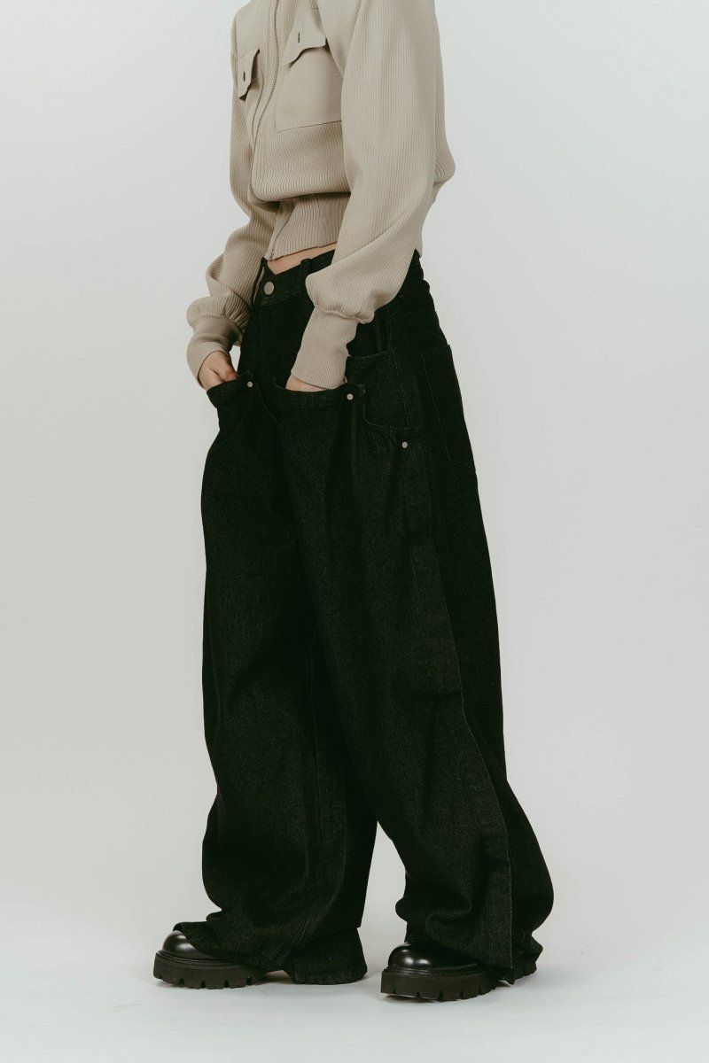 cling drape denim pants(unisex) (Black) / ドレープデニムパンツ (ブラック) / 26SS