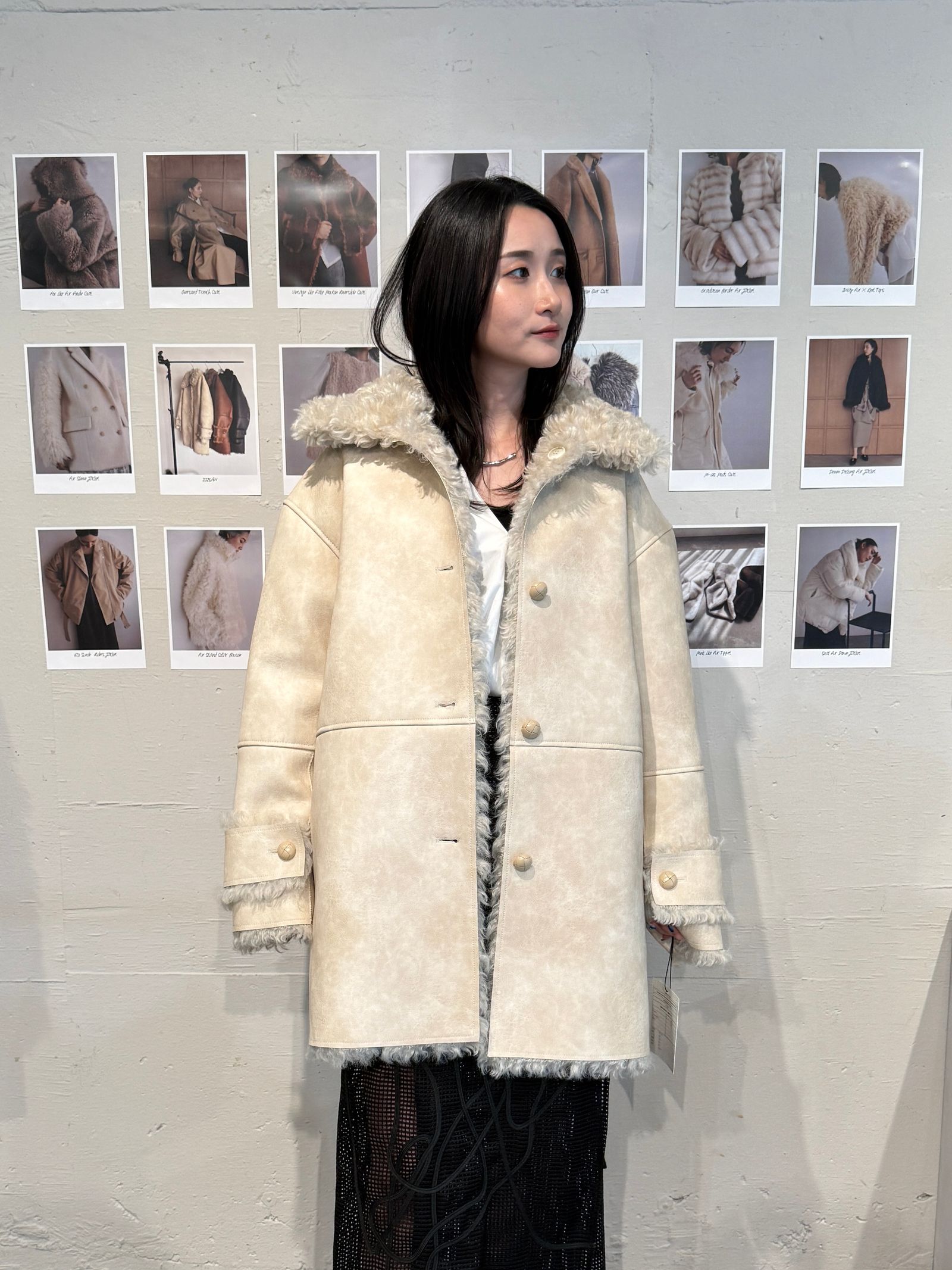 【25AW】Vintage Like Fake Mouton Reversible Coat (クリーム) / ヴィンテージライクムートン リバーシブルファーコート / エコファー / フェイクファー
