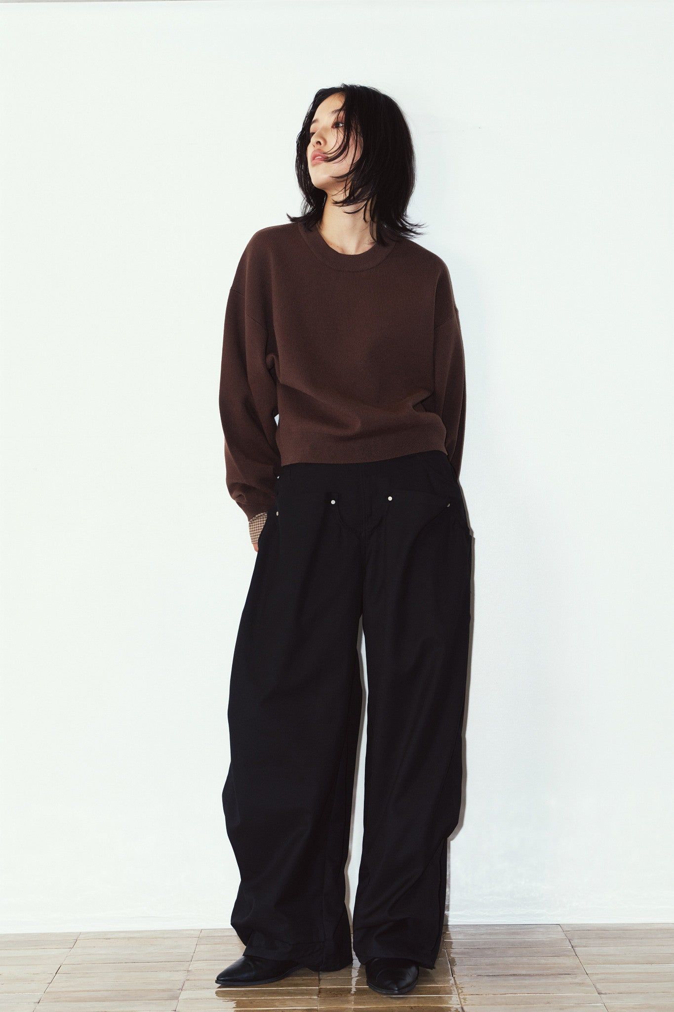 【LADIESサイズ】2ウェイ ノームコア ニット (ブラウン) 2way cuffs normcore knit (Brown) / 26AW