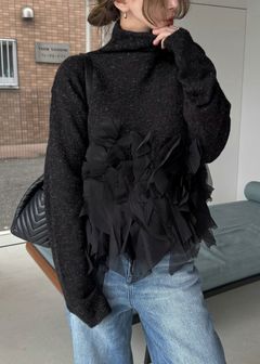 gradation frill bottleneck knit / グラデーション フリルニット (ブラック) / 25AW