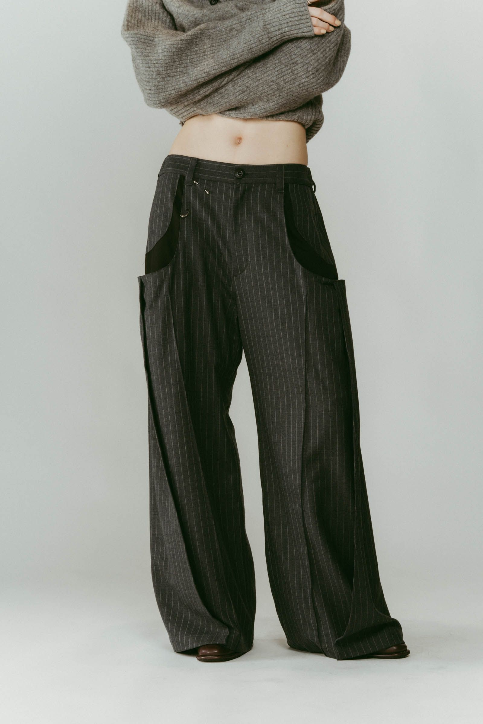 pierced drape pants(unisex) / ピアス ドレープ パンツ (ストライプグレー) / 25AW