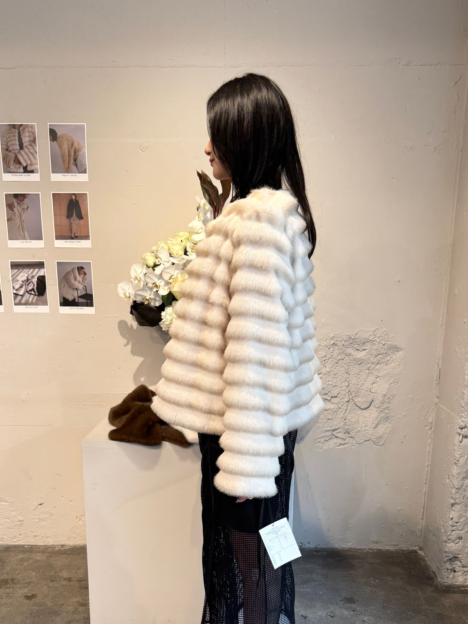 【25AW】Gradation Border Fur Jacket (アイボリー) / グラデーションボーダーファー ジャケット / エコファー / フェイクファー