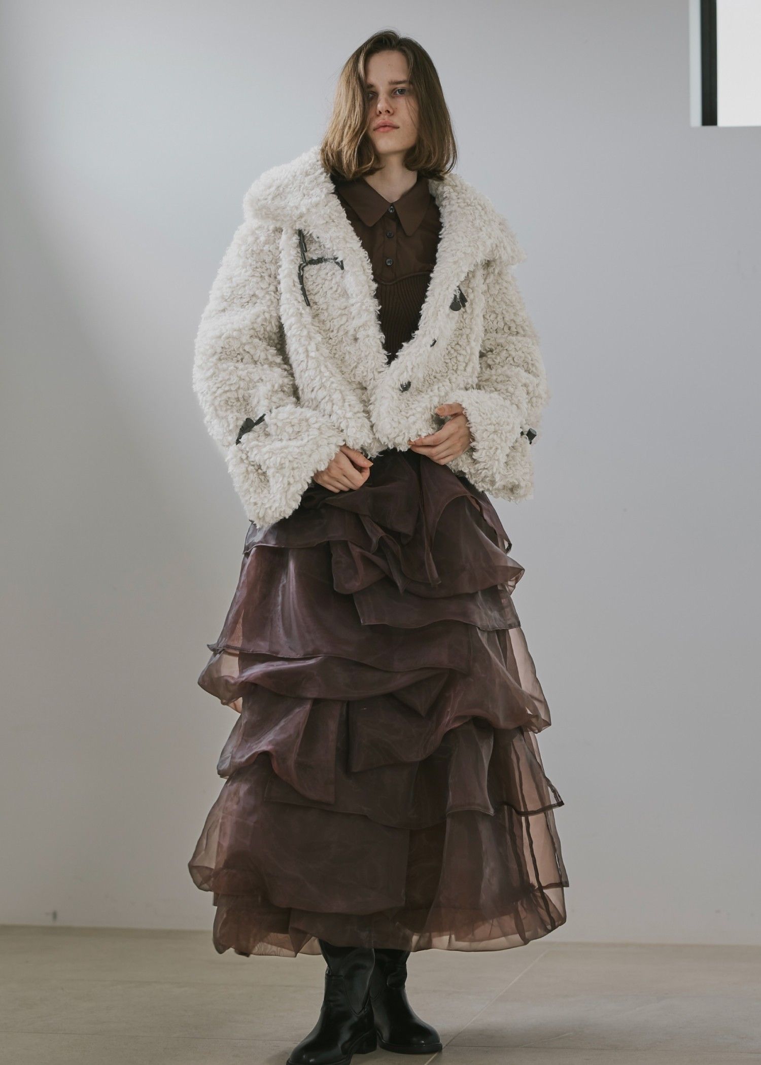 organdy random tiered pattern SK / オーガンジー ティアードスカート (ブラウン) / 25AW /