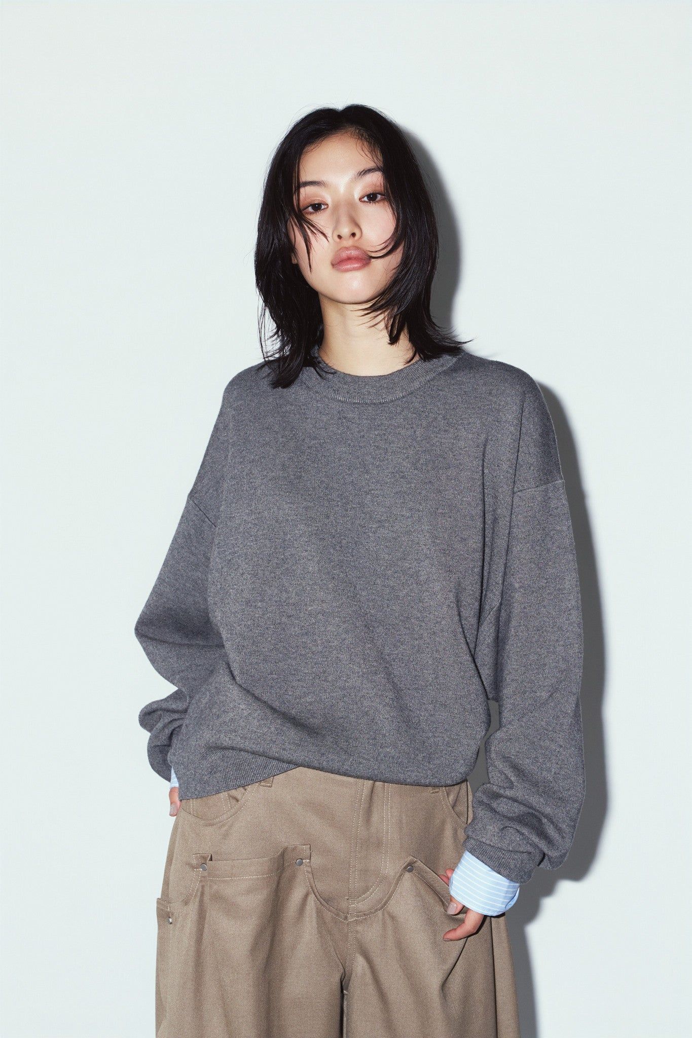 【UNISEXサイズ】2ウェイ ノームコア ニット (グレー) 2way cuffs normcore knit(unisex) (Gray) / 26AW
