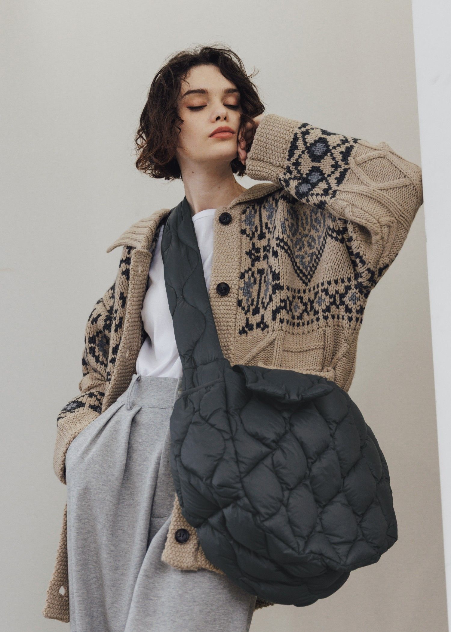 【TAION × WILLFULLY】quilting shoulder down bag / タイオンコラボ キルティングショルダーバッグ (チャコール) / 25AW /