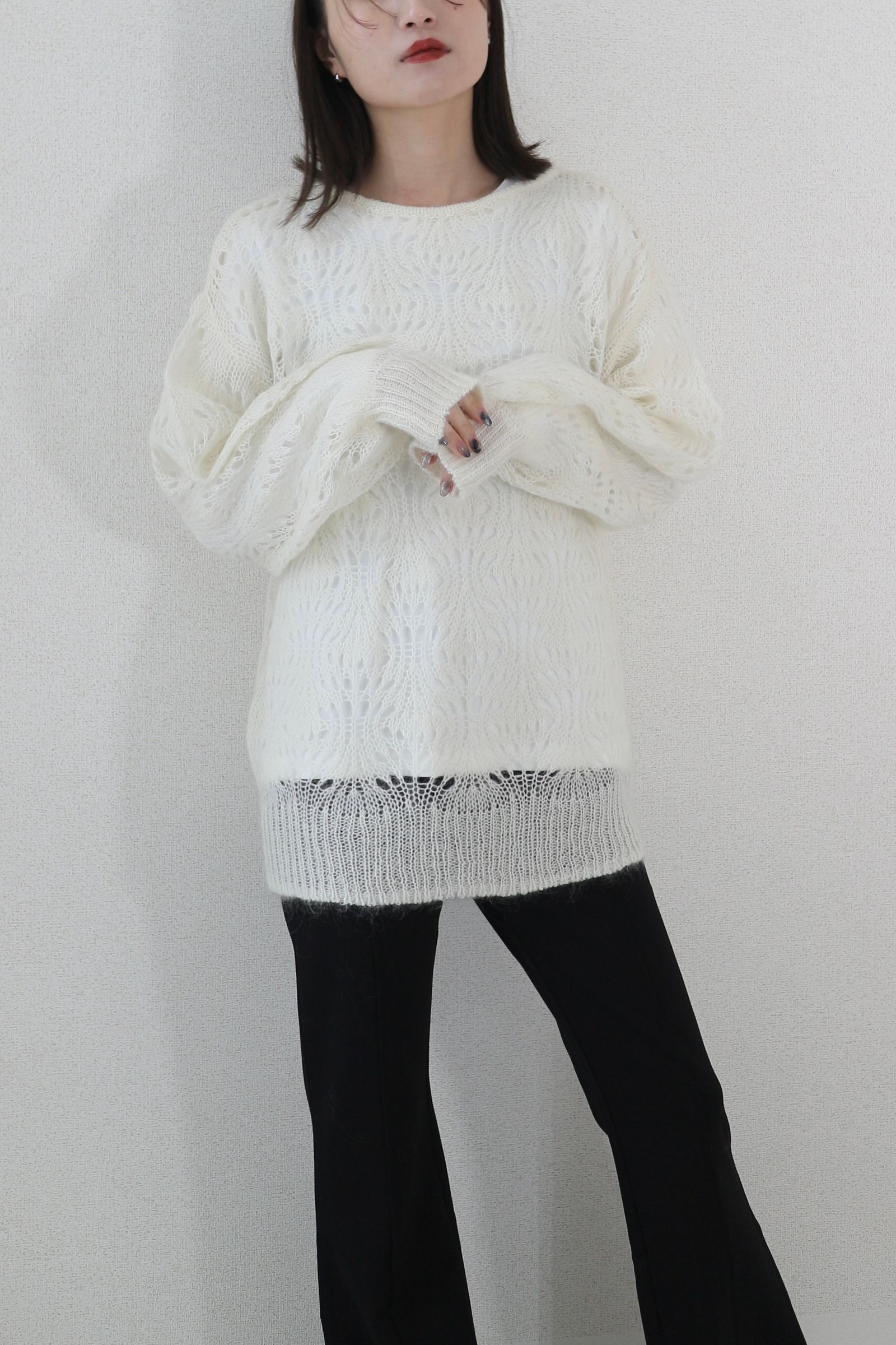 CASA FLINE - MOHAIR WOOL CROCHET KNIT PULLOVER / モヘアウールクロシェニットプルオーバー  (ミント)オーバーサイズ | Sir online store / サー オンラインストア