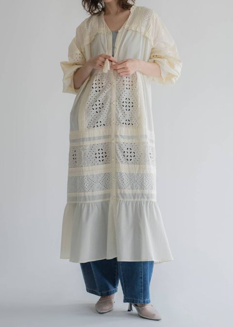 ティアードワンピース (ナチュラル) pieced cotton lace tiered volume OP (Natural) /  26SS