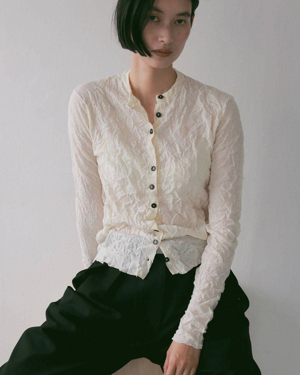 ウォッシャーニットカーディガン (アイボリー) Washer Knit Cardigan (Ivory) / 27SS