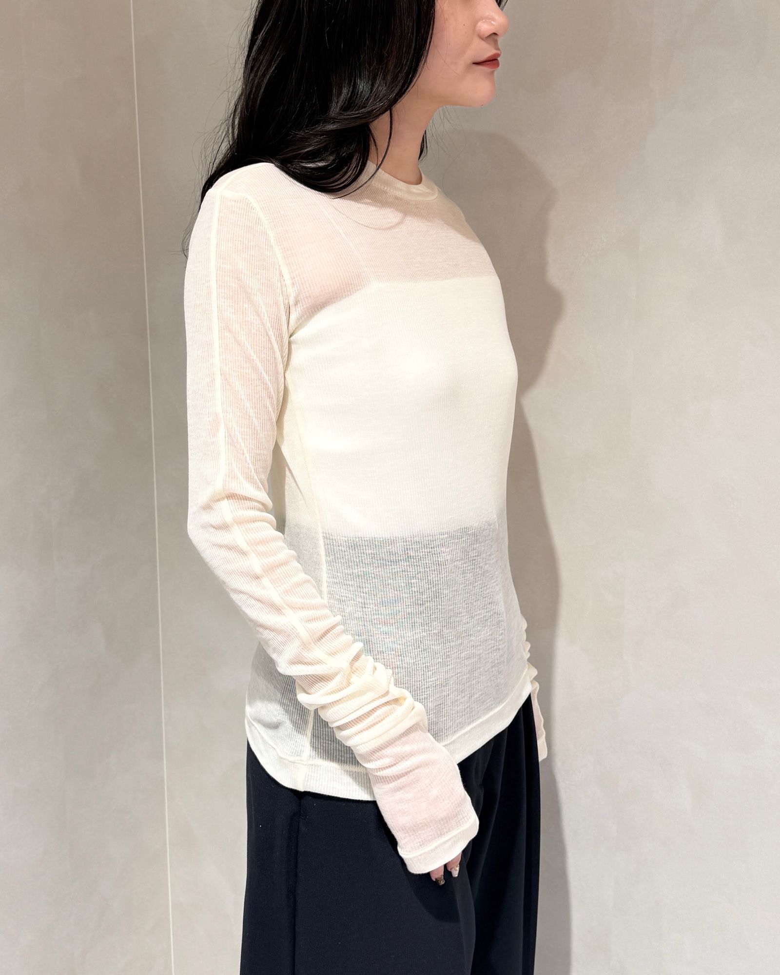 【25SS】TENCEL CASHMERE RIB LONG SLEEVE T-SHIRT / テンセルカシミヤリブロンT (エクリュ)