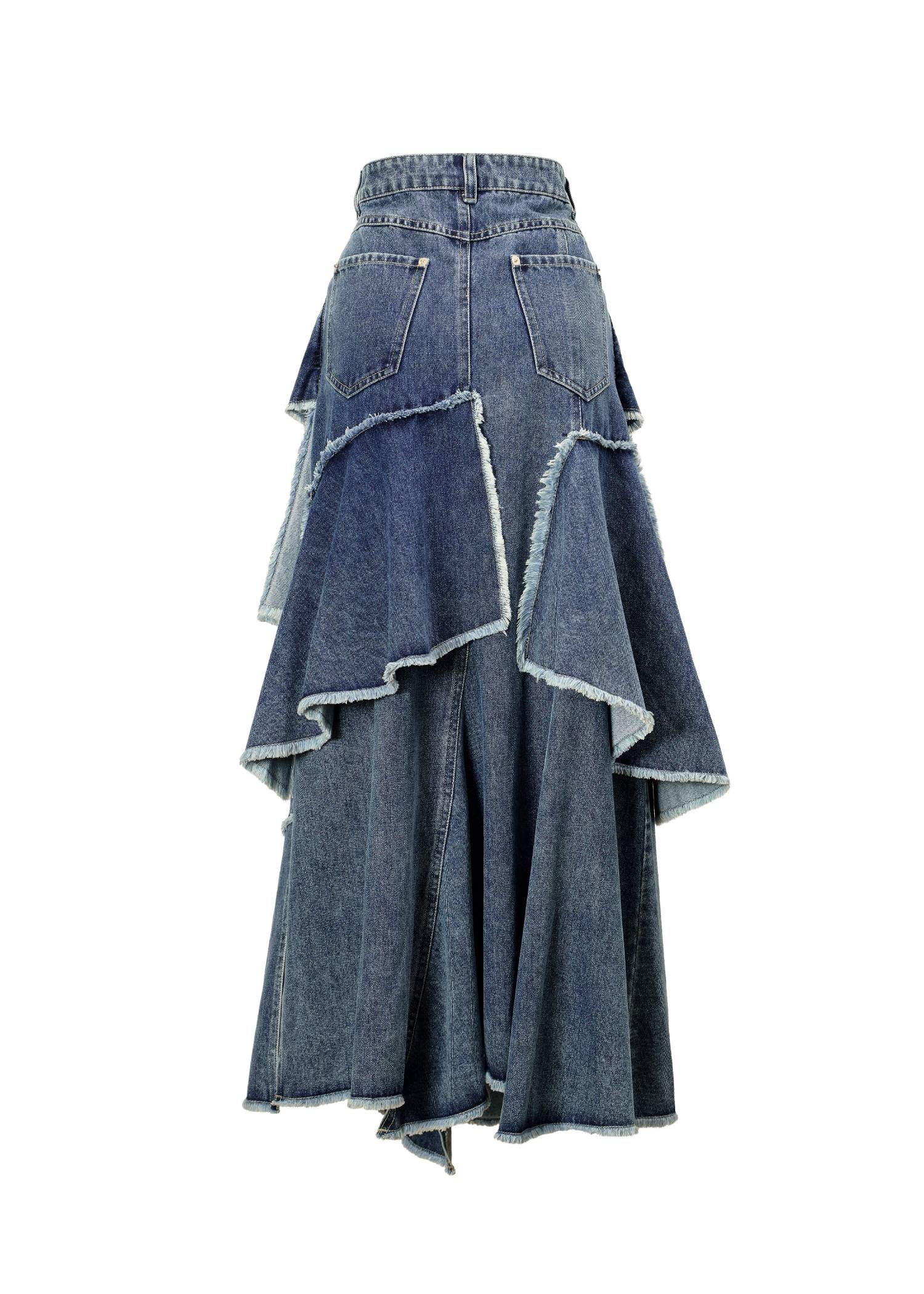 ランダム ティアードフリル デニムスカート (ブルー) random tiered frill denim SK (Blue) /  26SS