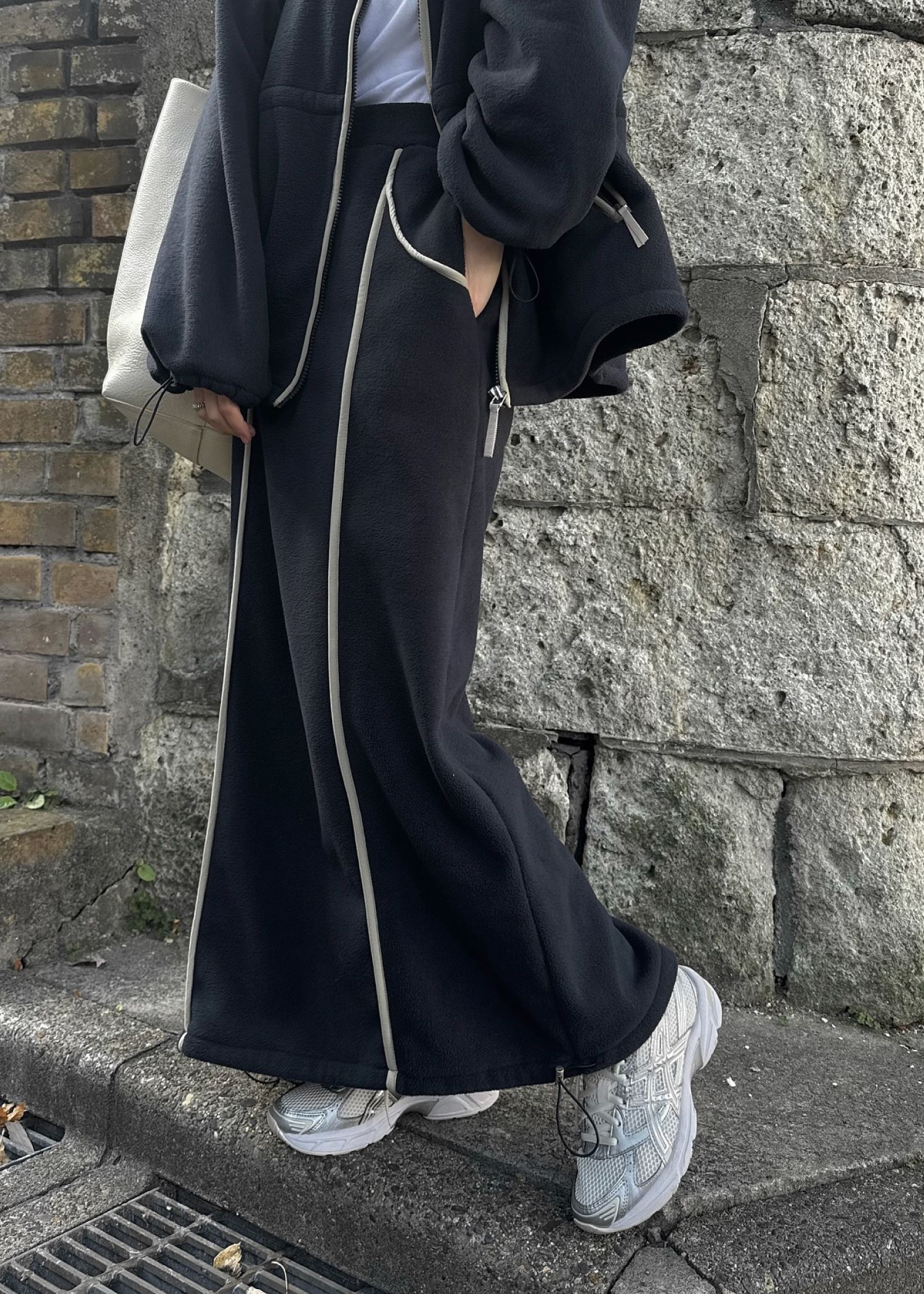 fleece drawstring bi color piping SK / バイカラー フリーススカート (ネイビー) / 25AW /