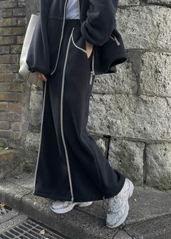 fleece drawstring bi color piping SK / バイカラー フリーススカート (ネイビー) / 25AW /