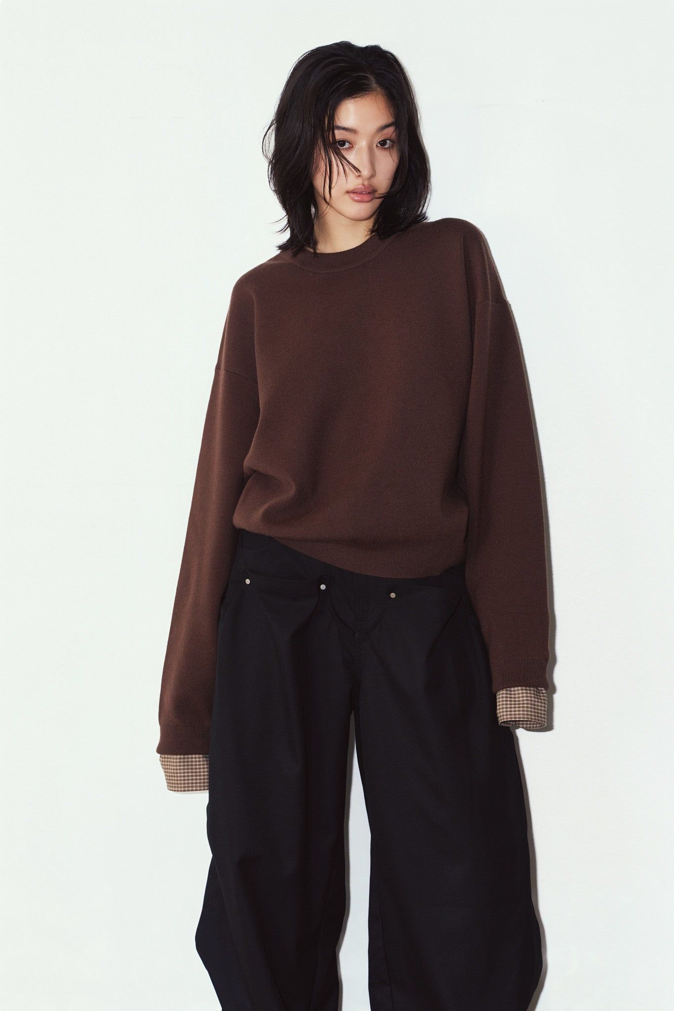 【UNISEXサイズ】2ウェイ ノームコア ニット (ブラウン) 2way cuffs normcore knit(unisex) (Brown) / 26AW