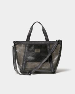 plaid vinyl logo tape bag L / ロゴテープバッグ  (ブラック)