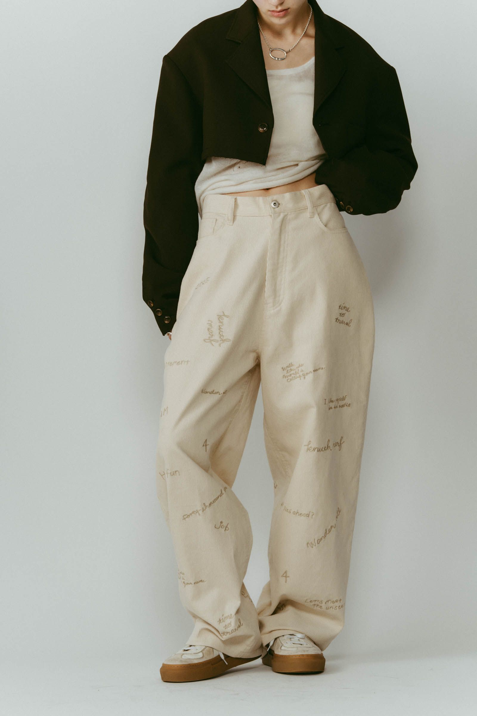 embroidered corduroy pants / レタリング刺繍 コーデュロイパンツ (アイボリー) / 25AW