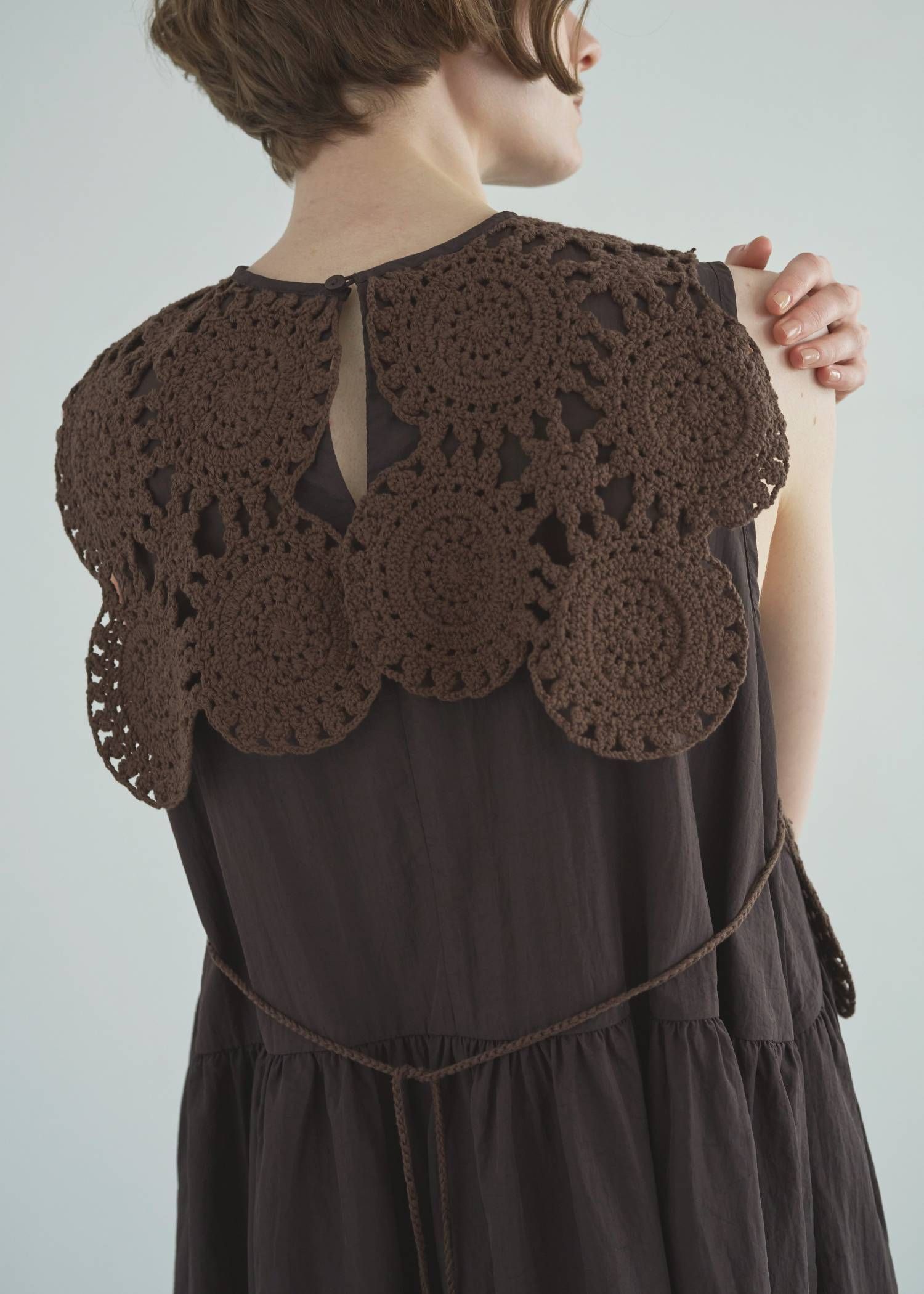 クロシェ ナイロンワンピース (ブラウン) crochet knit layered nylon OP (Brown) /  26SS