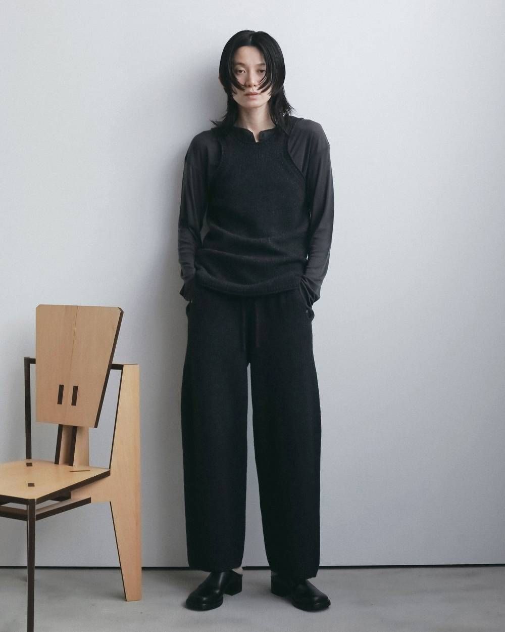 ニットコクーンパンツ (チャコールグレー) Knit Cocoon Pants (Charcoal gray) / 26AW 【6月29日まで期間限定予約】
