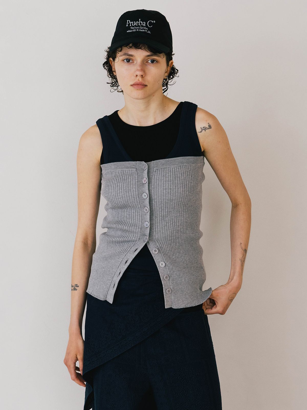 【25SS】RIB BUSTIER SET KNIT / リブ ビスチェセットニット (グレー)